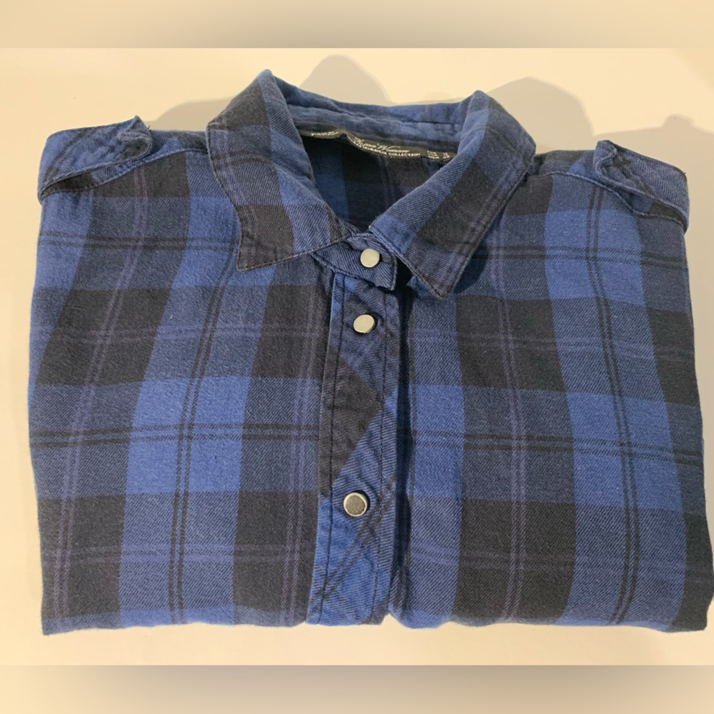 Zara blue plaid flannel button down‎ shirt,